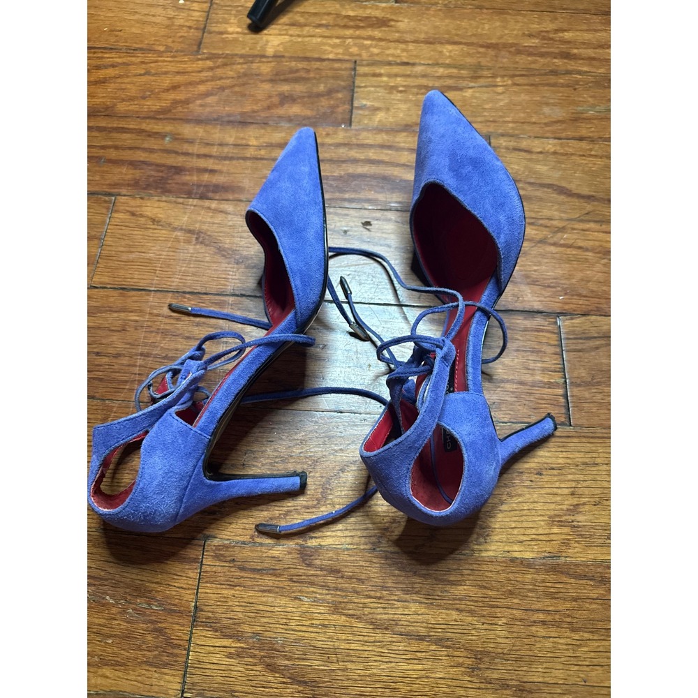 Charles‎ Jourdan Paris Blue Suede Pointed Toe Lace Up Ankle Tie Heels Size 6 - Picture 7 of 8
